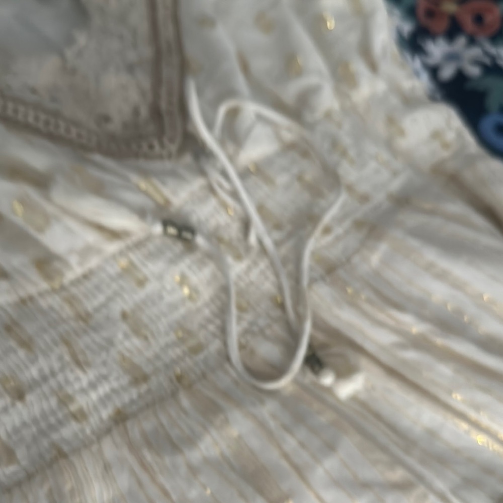 Me 2 magic Elegant ivory metallic tiered crochet Maxi Dress s xL boho vacation - Picture 13 of 16